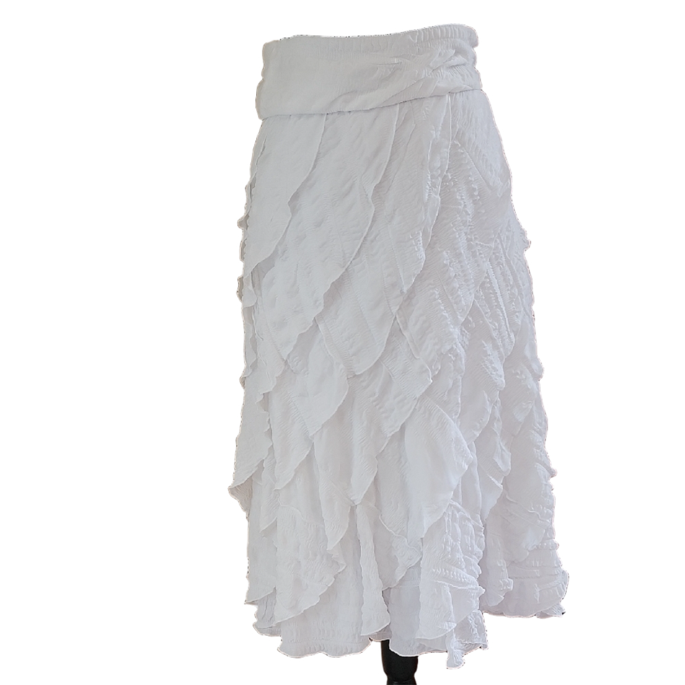Ectetera White Tiered Ruffle Maxi Skirt Size 10 EUC